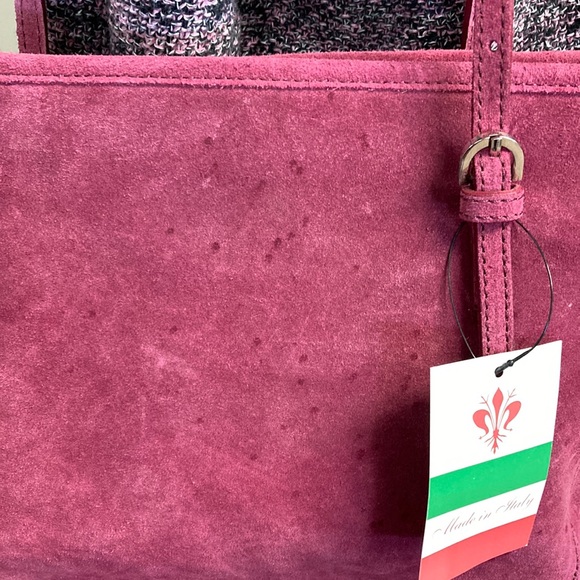 Italian leather raspberry suede handbag of Florence Italy NWT - Picture 4 of 13